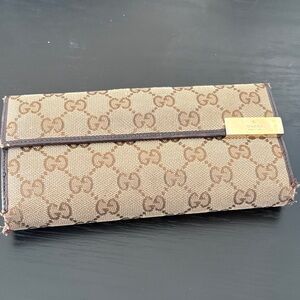 Gucci Beige and Brown Monogram Wallet